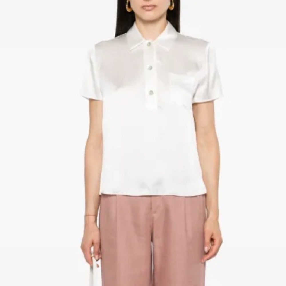NWT Vince Silk Short Sleeve Polo Shirt in White